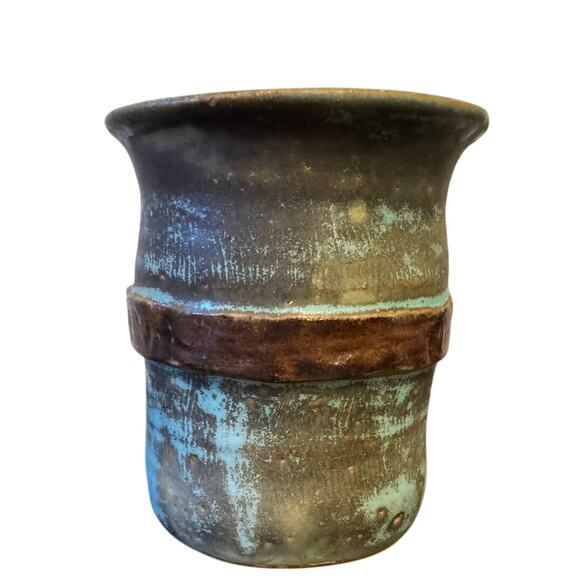HANDMADE Small Green Brown Pen Holder - Picture 1 of 6